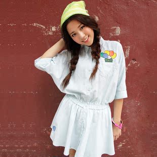 女装twopercent miffy五分袖春装新款气质女装荷叶边裙中袖连衣裙 2%