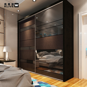 现代简约推拉门移门衣柜钢化玻璃门卧室组装滑门衣橱木质烤漆定制