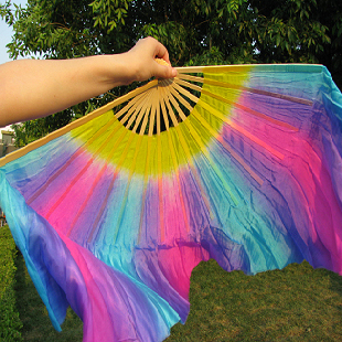 扇舞丹青新款双面真丝甩扇舞蹈扇子彩色独舞专用长绸秧歌古典舞扇