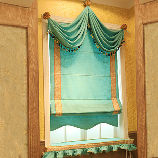 窗帘 卧室升降帘提拉帘定做书房窗帘 现代简约儿童房绿色罗马帘新品