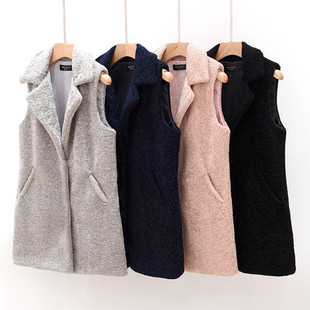 背心2017秋冬海宁新款韩版羊毛马甲背心修身女 羊剪绒皮草马甲中长款