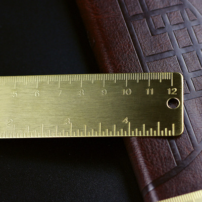 高级 小铜尺 纯黄铜制品 edc工具刻度尺 便携式复古书签12cm