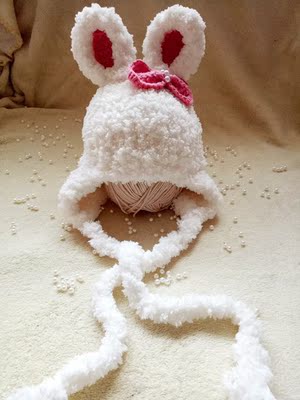 冬季新款手工编织宝宝婴儿加厚绒绒毛线帽冬婴儿帽卡通小兔护耳帽