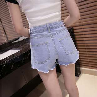 夏季薄款波浪边白色外穿高腰牛仔短裤女韩版宽松直筒休闲裤子热裤