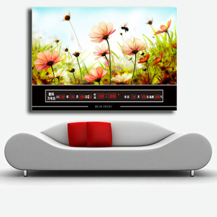 挂画 无框画挂钟客厅现代简约装饰画数码万年历电子钟花卉挂画