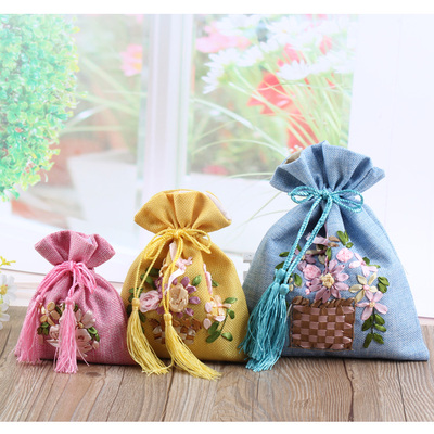 丝带绣薰衣草香袋空袋子汽车内除味香包香囊衣柜挂件抽绳麻布袋