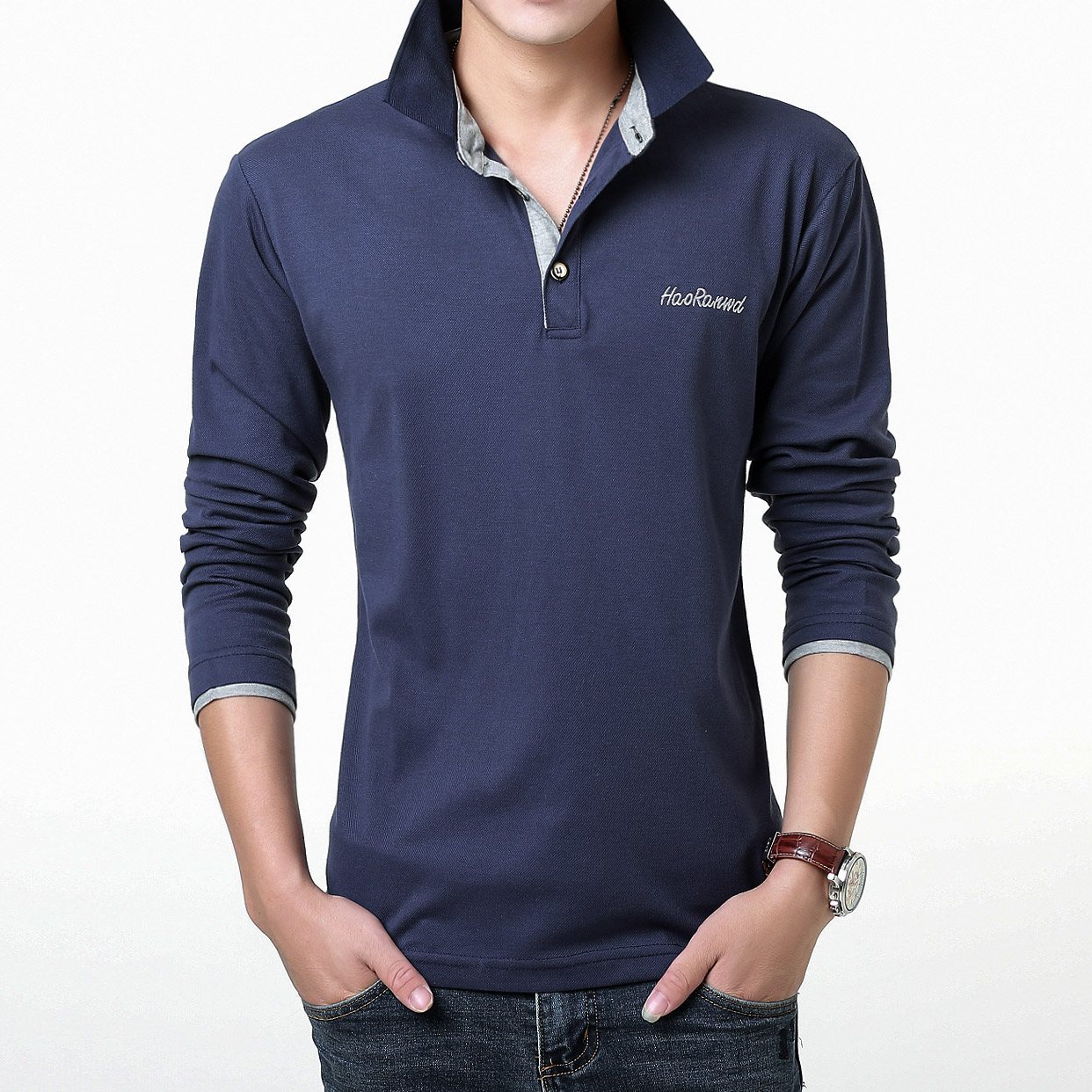 夏季纯棉大码男士长袖t恤衬衫领短袖男装上衣青年商务休闲polo衫