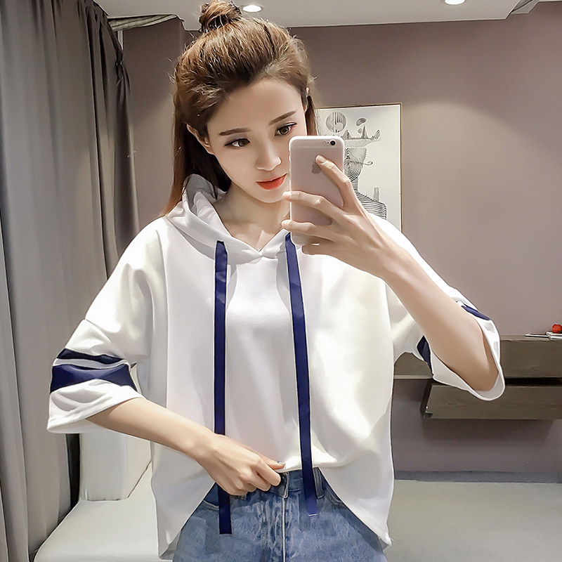 1琇嬛-c367卫衣女2017春装新款韩版连帽宽松套头外套白色上衣d-03