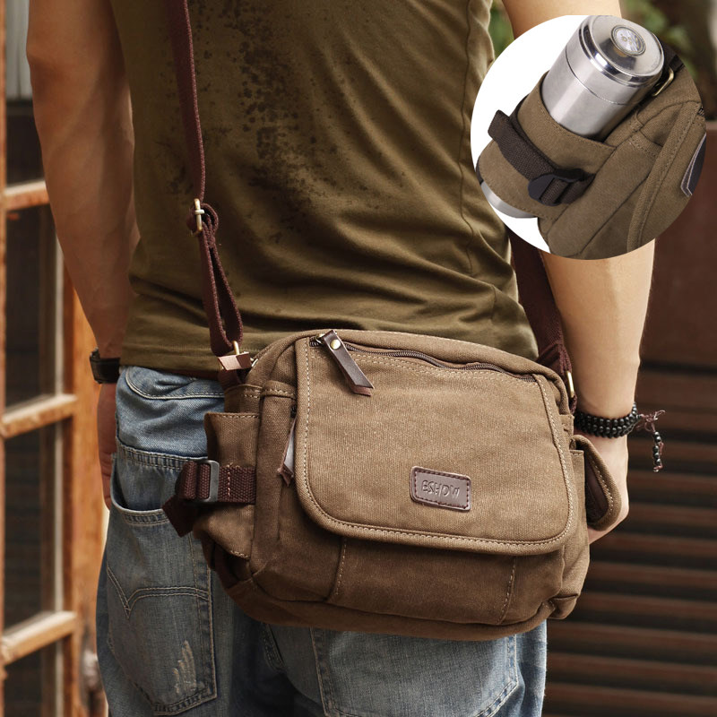 男士单肩斜挎包帆布休闲男土户外运动小包包夏天随身背包青年男包