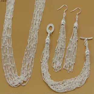 手链 外贸日韩款多层流苏串珠links款饰品 手链 项链 耳环三件套装