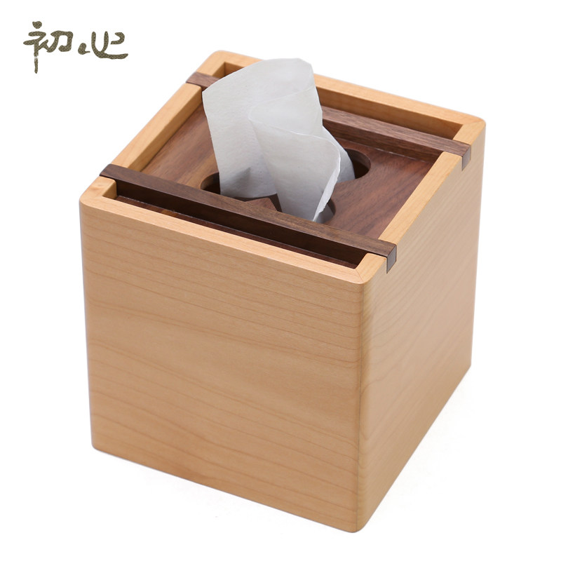 初心 正方形纸巾盒 实木欧式创意田园家用办公抽纸巾桶 日用品