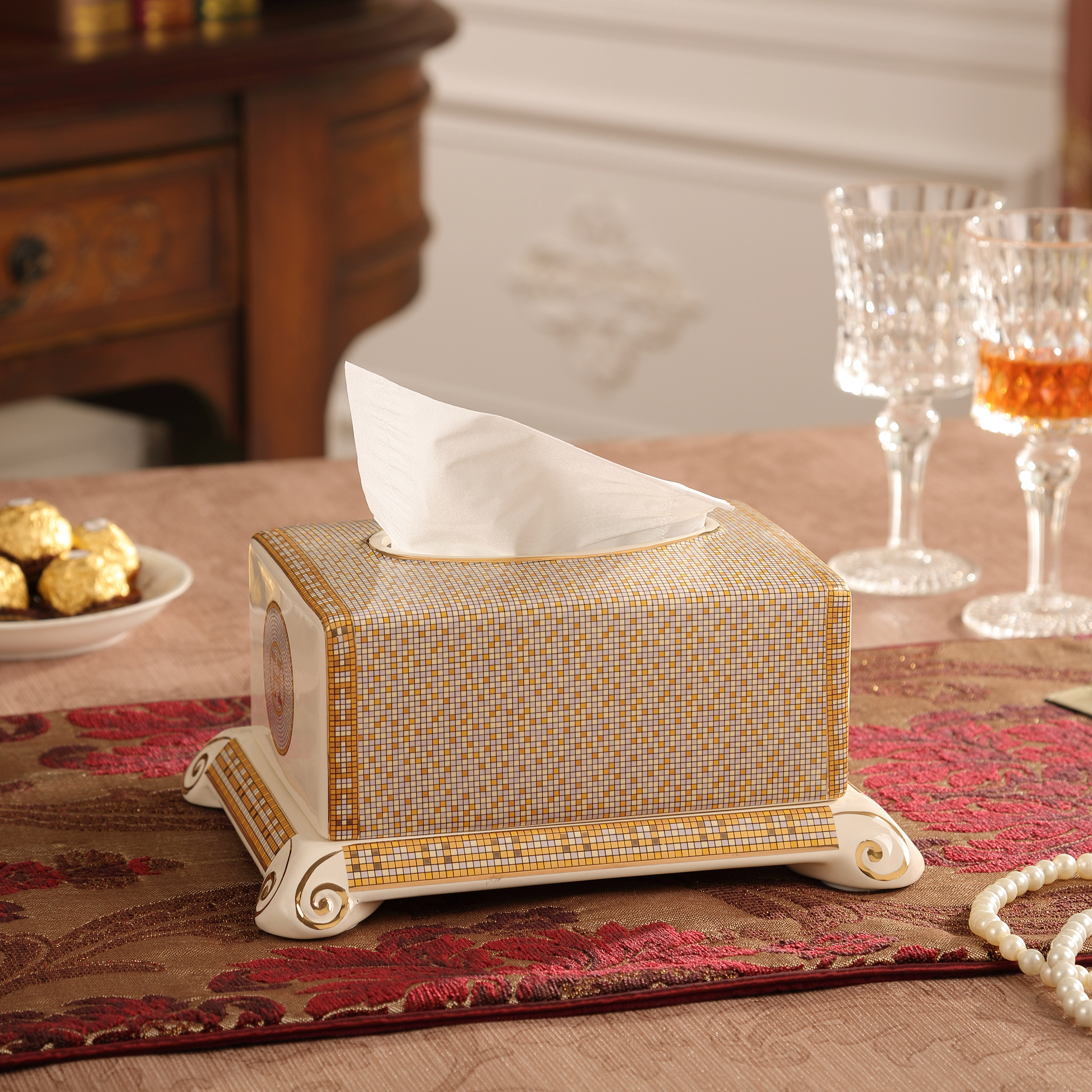 欧式奢华餐巾纸巾盒陶瓷抽纸盒创意客厅家居摆件装饰品摆设品包邮