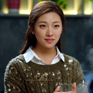 2017秋冬款猎场罗伊人菅韧姿同款军绿长袖镂空套头毛衣圆领针织衫