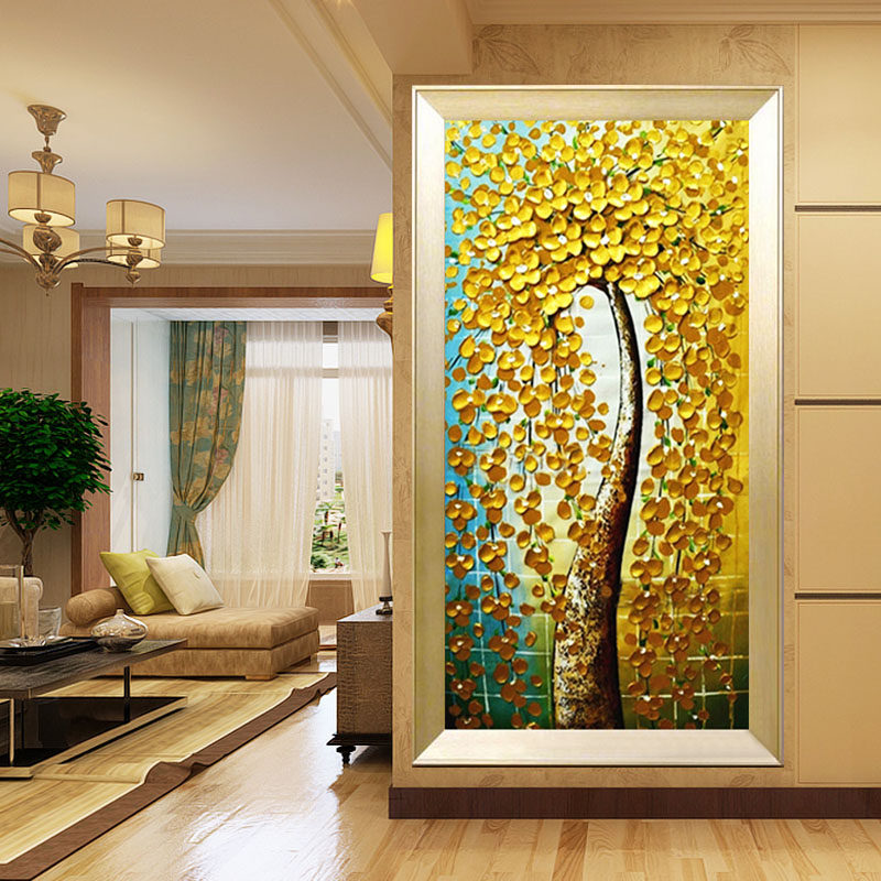 5d满钻流水生财钻石画发财树玄关竖贴钻十字绣摇钱树新款客厅大幅