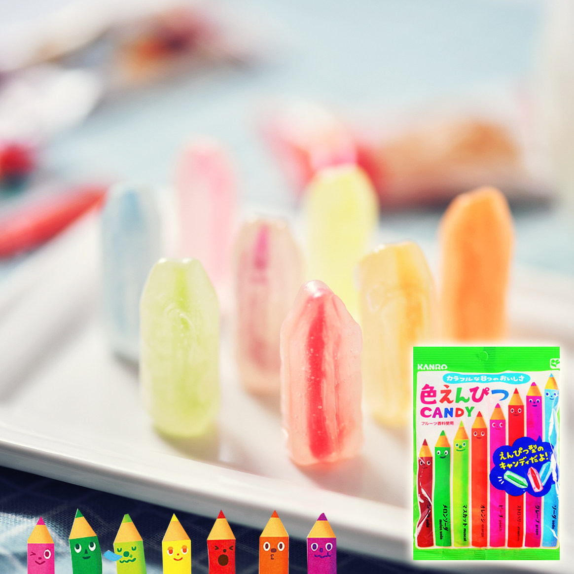 日本进口 甘乐kanro彩色铅笔糖 8味什锦水果糖80g 儿童糖果 020