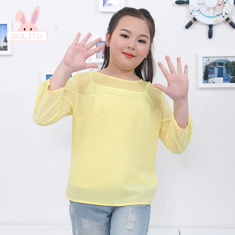 谷力兔胖女童17春夏装雪纺圆领七分袖宽松加大码上衣潮公主外穿服