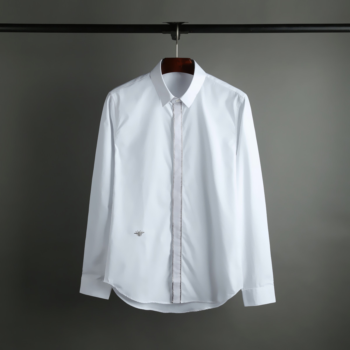 jofy16秋冬简约银色小蜜蜂刺绣经典款长袖纯棉商务衬衣男时尚衬衫