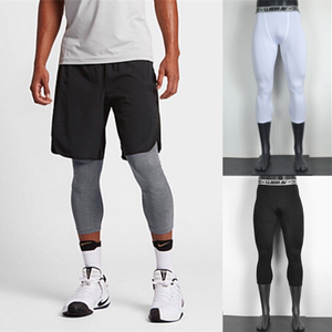 高弹力男紧身裤七分裤篮球跑步运动打底裤健身跑步训练速干压缩裤