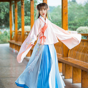 汉元素馨澜非古装重工刺绣传统汉服女交领宽袖上衣齐腰襦裙两件套