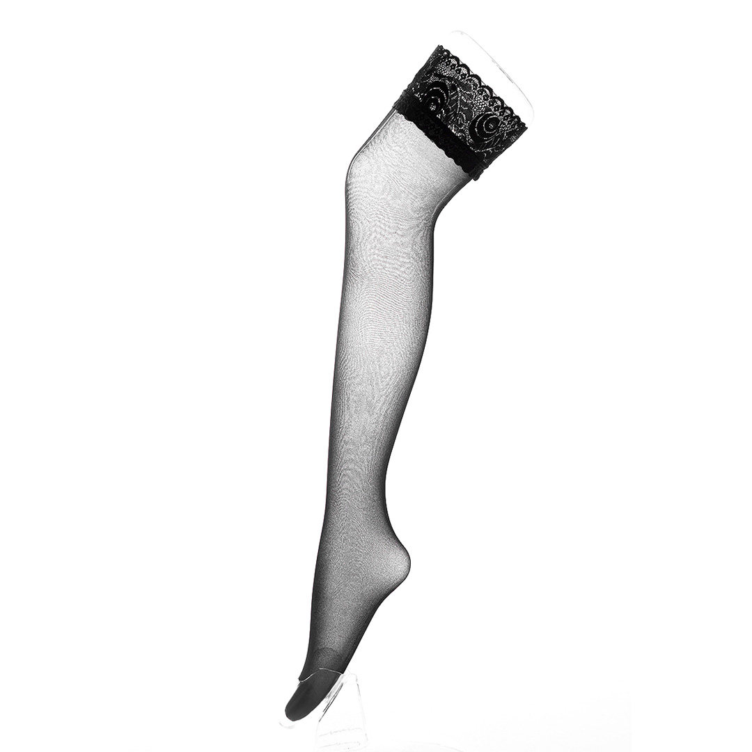 秋冬女薄款长筒袜性感黑色网纱超薄蕾丝丝袜高筒袜防滑过膝瘦腿袜