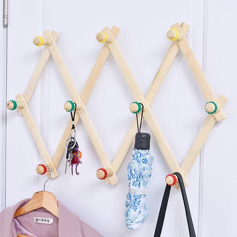 大号衣架可伸缩原木衣架门后墙壁木质挂钩子衣帽钩原木制折叠菱形