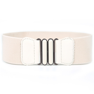 松紧 包邮 松紧弹力皮带简单米白色 简约宽腰带女士连衣裙子装饰腰封
