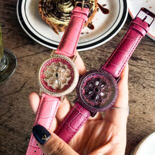 新款2017新款女士手表时来运转女表帅气克罗心大表盘水钻表石英表