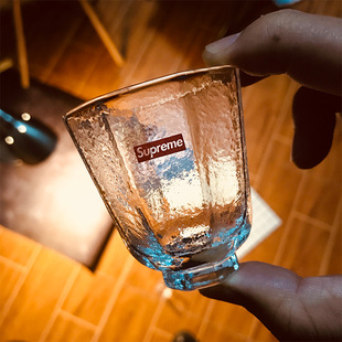 supreme公道杯磨砂玻璃杯水波纹透明耐热锤纹潮牌创意茶具洋酒杯
