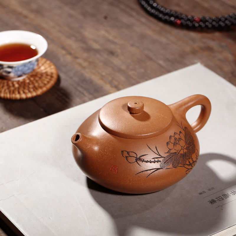 宜兴紫砂壶纯全手工一厂艺人华丽娟原矿降坡泥清莲茶壶茶具套装