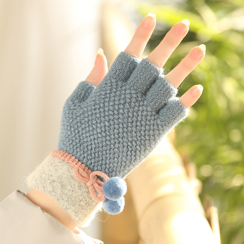 新款半指分指针织毛线手套女冬学生时尚韩版魔术手袜写字办公学习