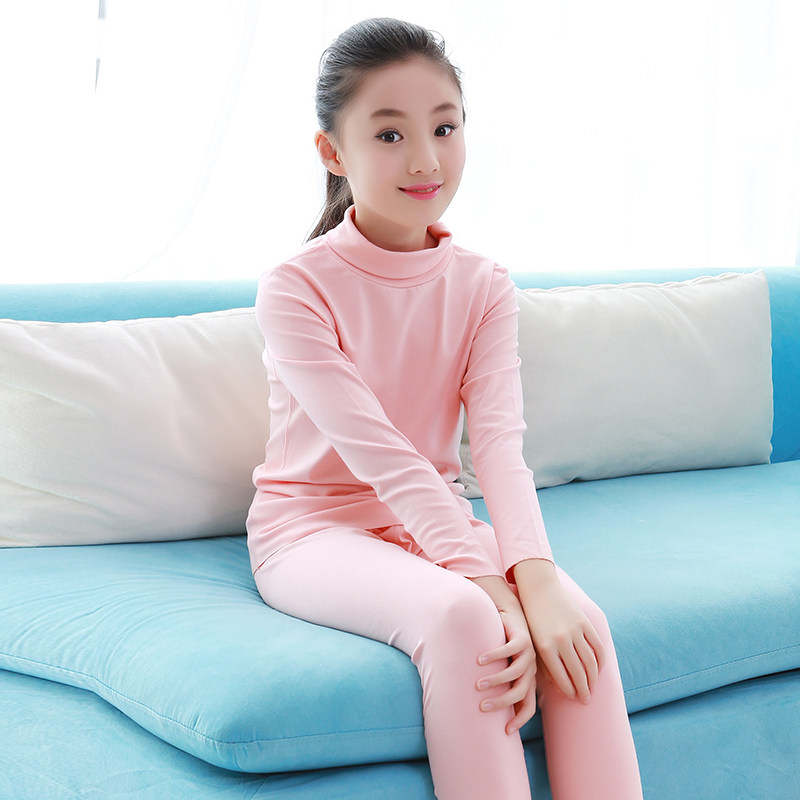 高领儿童内衣套装秋女童秋衣秋裤中大童保暖不加绒加厚学生内衣