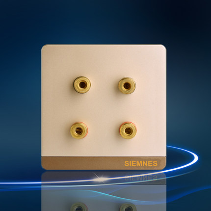 香槟金色86型av音频插座 3个接线红白双莲花头组合墙壁多媒体面板_不