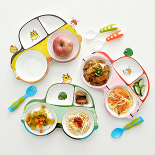 辅食 卡通汽车宝宝辅食分隔家用主题餐厅陶瓷盘饭盘 陶瓷儿童分格餐盘