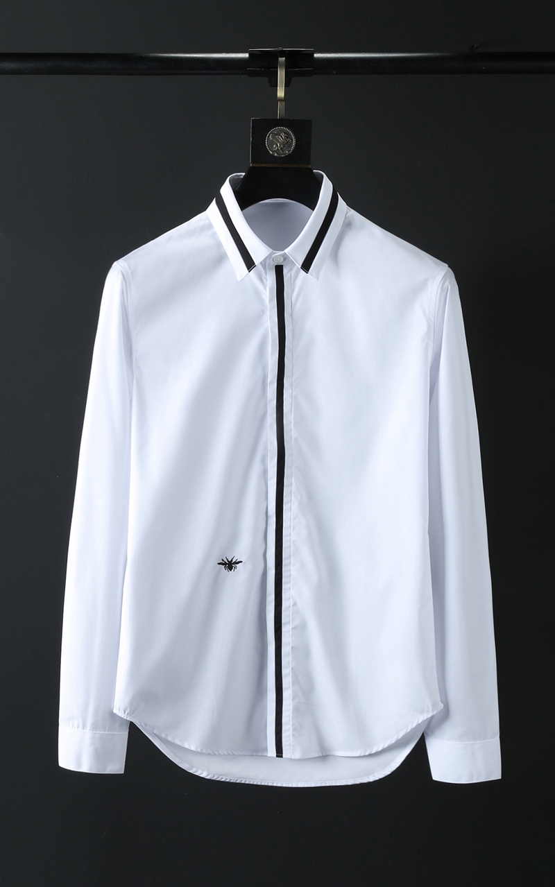 高端定制 17ss夏季经典黑色玫瑰刺绣图案男士休闲长袖衬衫 修身款