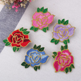 牡丹花朵小号布贴补丁贴金线刺绣贴布绣花贴衣服装饰修补洞贴花