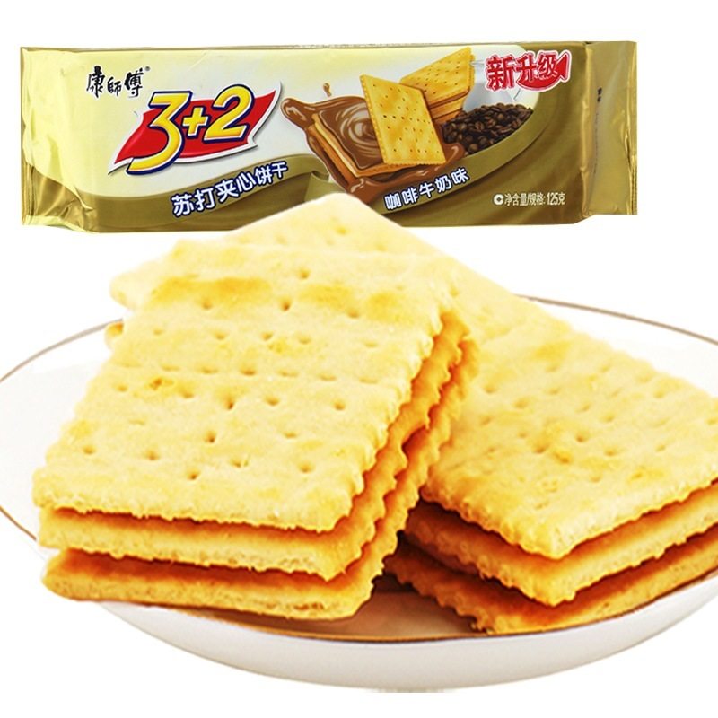 康师傅3 2饼干 500g柠檬蓝莓香草牛奶味苏打夹心饼干点心125g*4袋