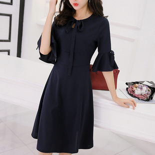 裙子女夏2017新款收腰显瘦气质淑女坊女土学生春秋中长便宜连衣裙