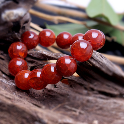 包邮天然龙纹玛瑙手链 红龙纹石手链 复古招财避邪男女情侣饰品促