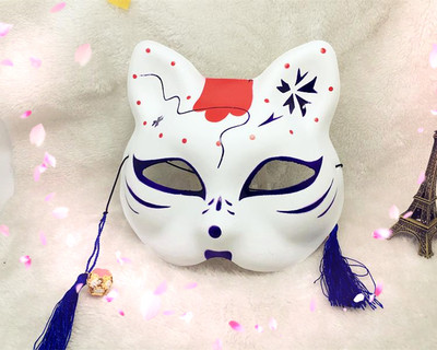 精美和风日式古典手工艺猫脸狐狸面具 漫展cosplay 半脸舞会道具