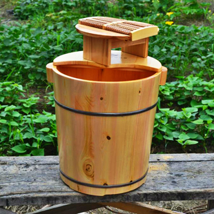 藏药泡脚40高带盖带按摩凳泡脚木桶足浴桶洗脚木桶脚桶中药泡脚桶