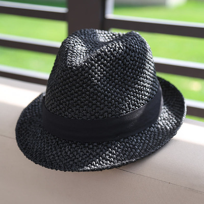 天然纸草镂空手钩编织爵士帽夏季旅游户外防晒遮阳爵士草帽小礼帽