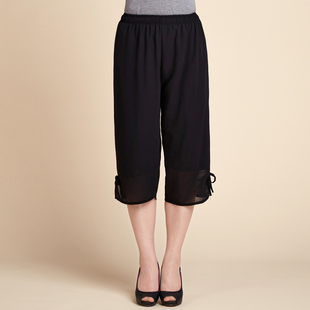 中老年夏季女装七分裤子大妈妈妈装雪纺宽松女款7分裤大码短裤