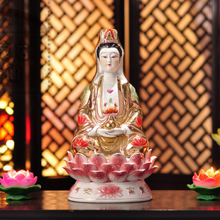 摆件 辟邪平安富贵开光神像摆件 精品陶瓷五彩万珠观音菩萨佛像12-32