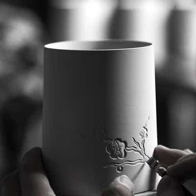 山水间 梅影手作杯 景德镇手工雕刻陶瓷马克杯 情侣对杯 水杯子