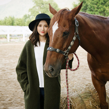 杨姗姗elwing原创设计秋冬装粉色拼色羊毛风衣派克大衣女外套_不打折