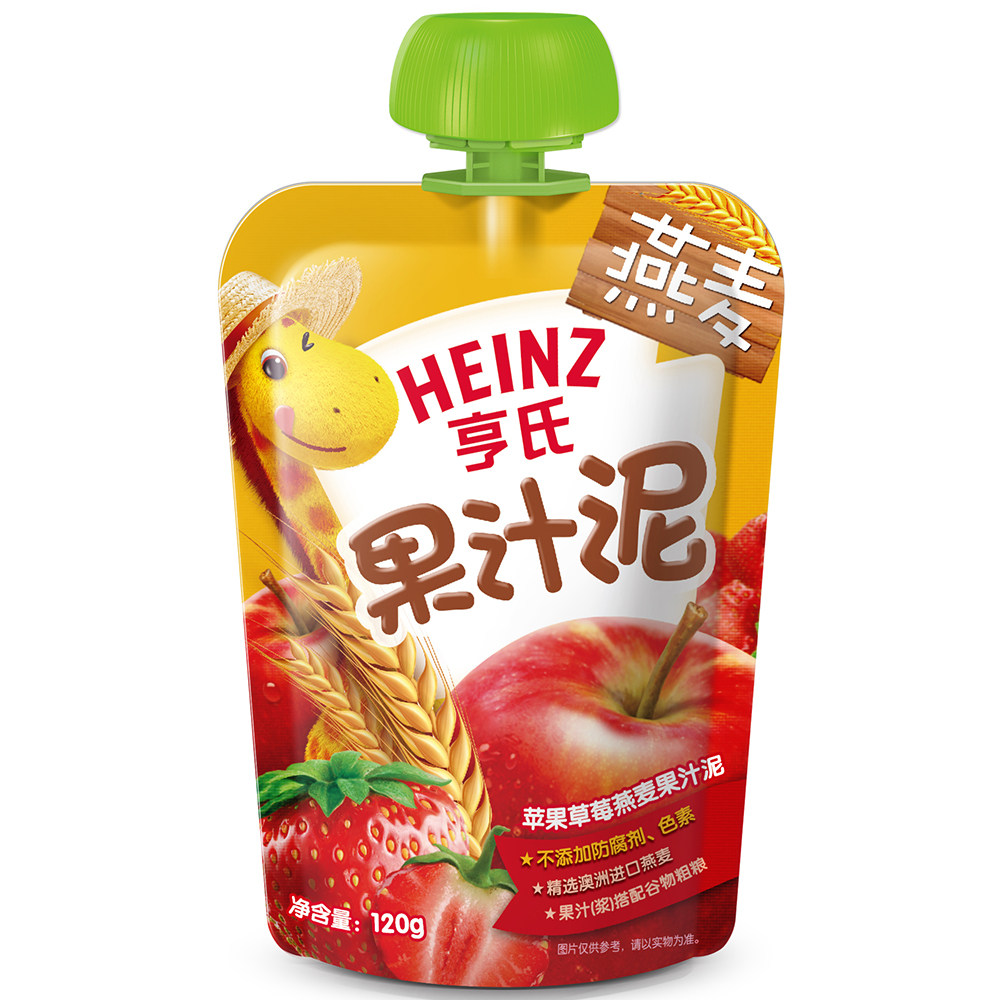 亨氏水果泥苹果草莓燕麦果汁泥婴儿辅食泥儿童零食宝宝可吸果酱