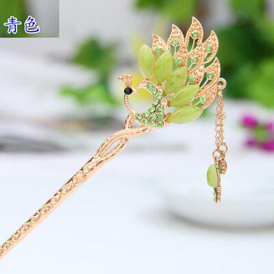 包邮复古合金水钻流行孔雀发簪发插新娘盘发发饰流苏步摇发钗簪子