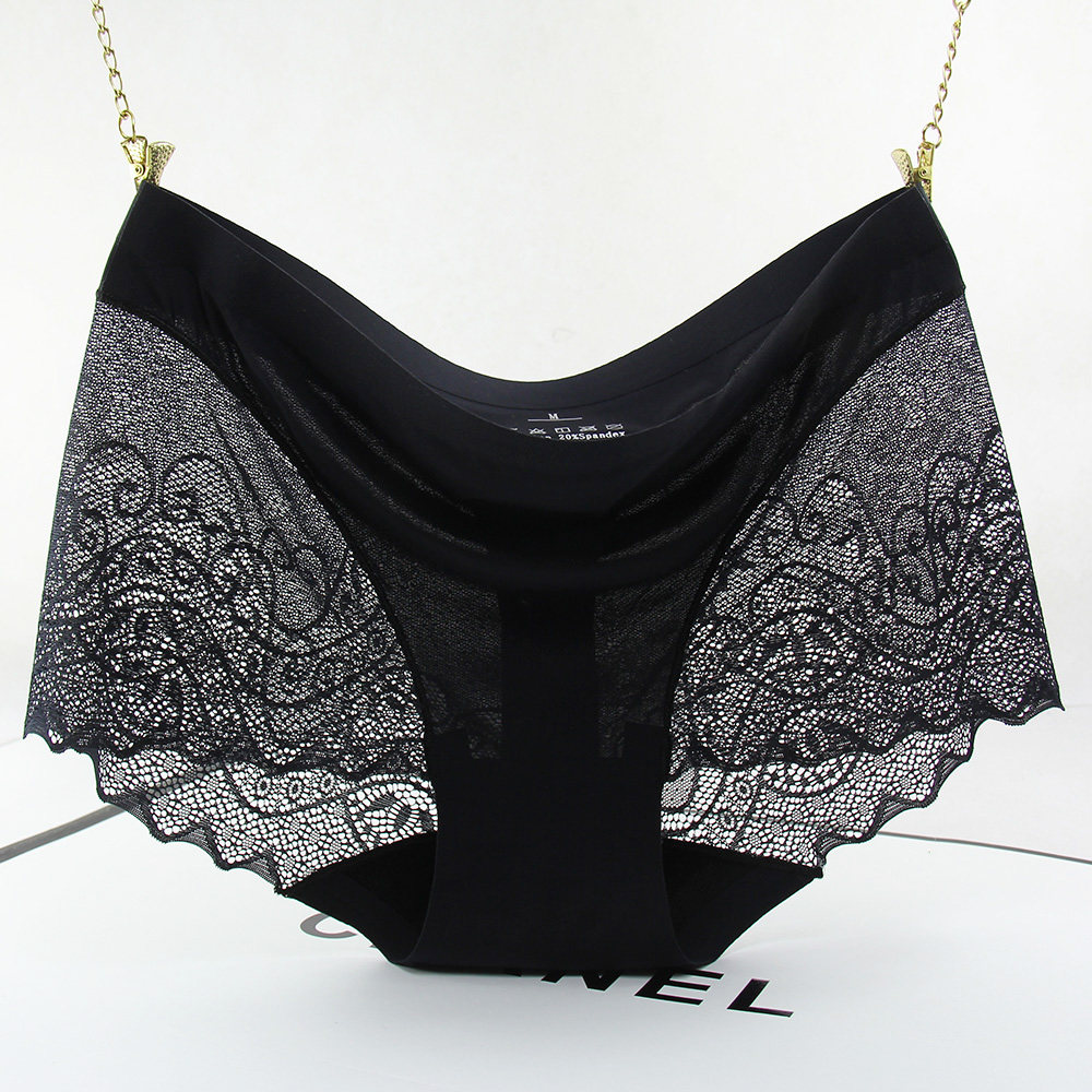 无痕内裤女士性感蕾丝面料一片式冰丝平角裤舒适透气中腰大码