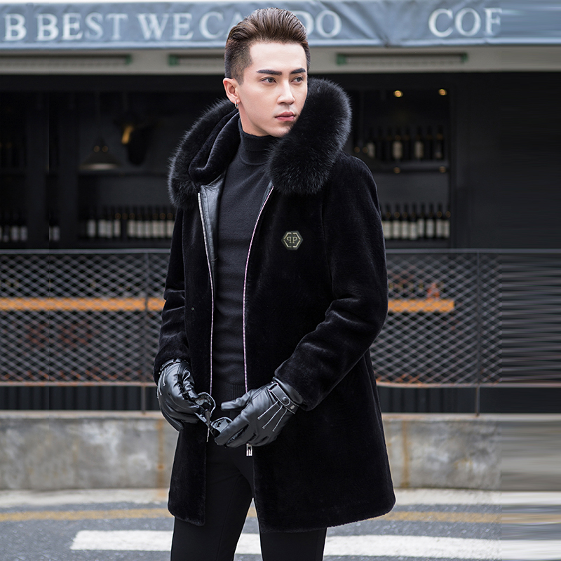 羊剪绒男士皮毛一体海宁皮草大衣外套