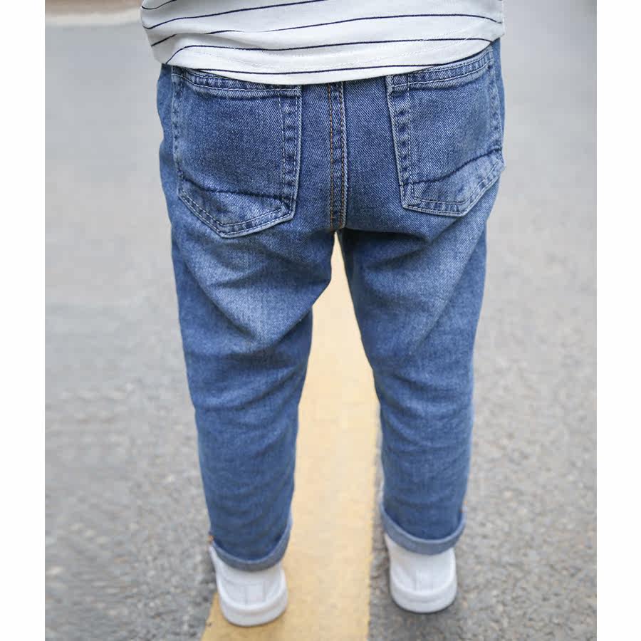 霖霖家童装男童牛仔裤春秋款2017新款潮破洞修身 1-6岁宝宝长裤韩